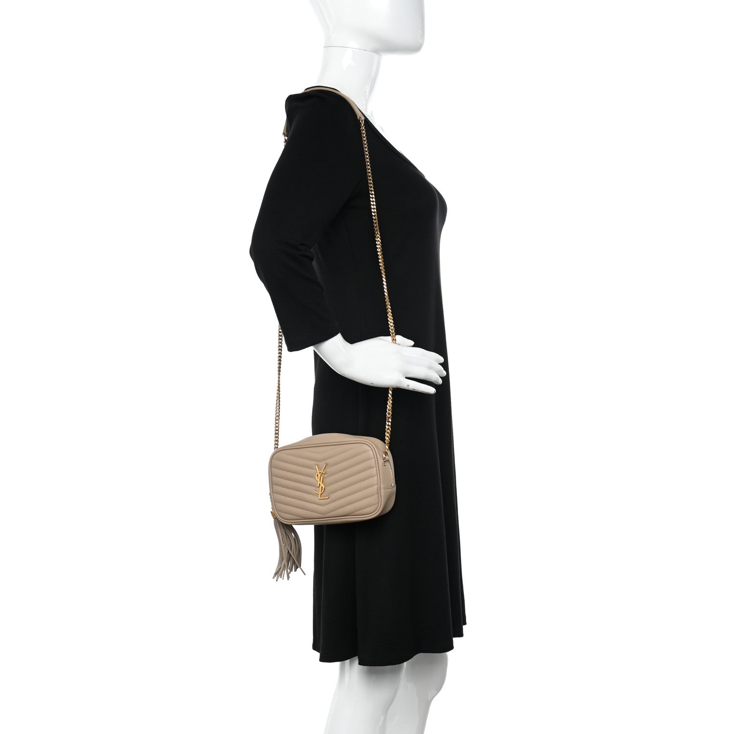 Saint Laurent Grain De Poudre Matelasse Monogram Mini Lou Camera Bag Dark Beige 2 of 10
