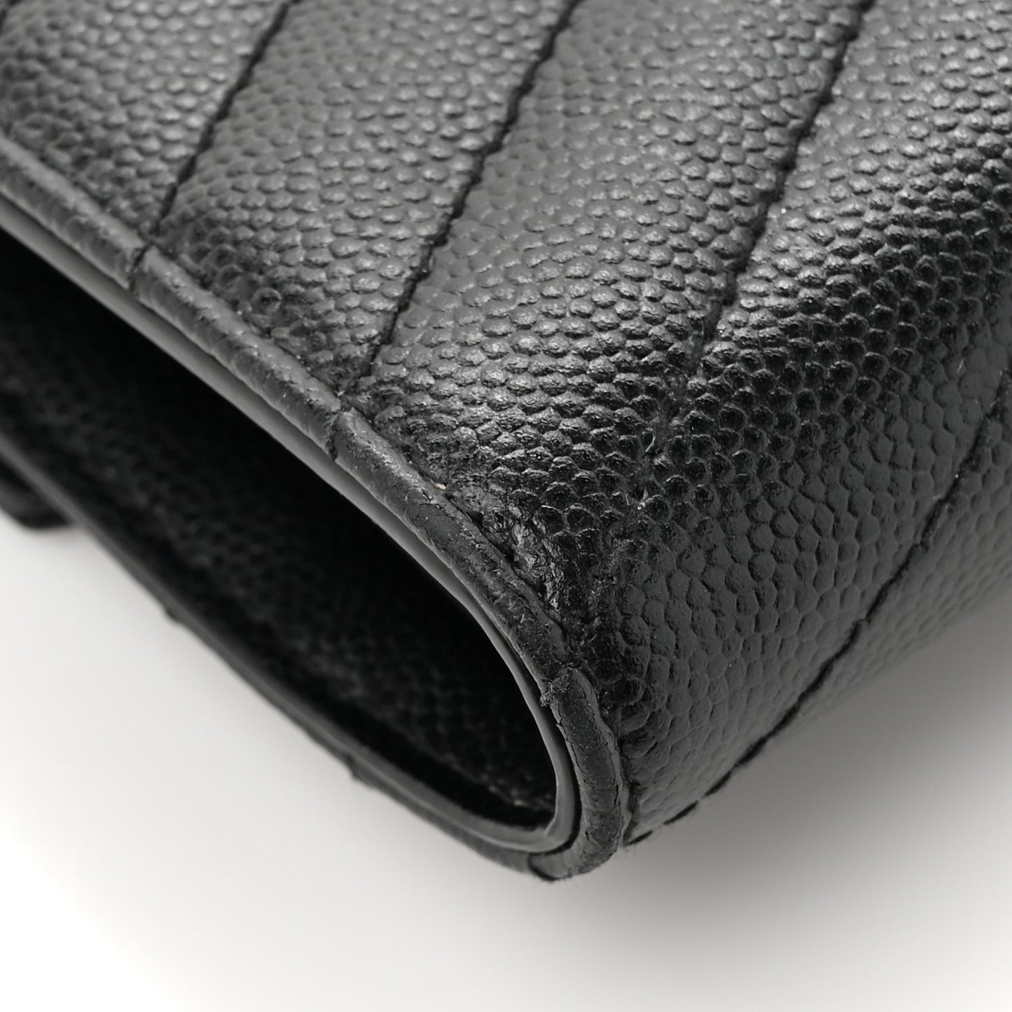 Grain De Poudre Matelasse Chevron Monogram Compact Tri Fold Wallet Black