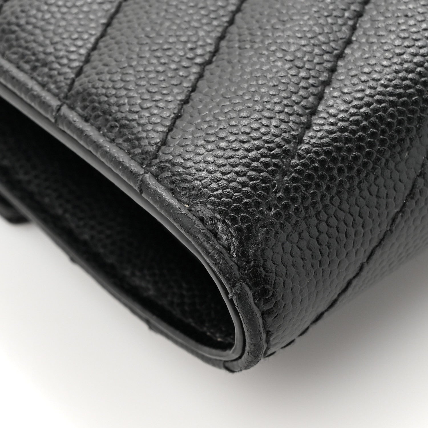 Saint Laurent Grain De Poudre Matelasse Chevron Monogram Compact Tri Fold Wallet Black 9 of 11