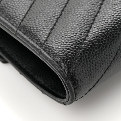 Saint Laurent Grain De Poudre Matelasse Chevron Monogram Compact Tri Fold Wallet Black 9 of 11