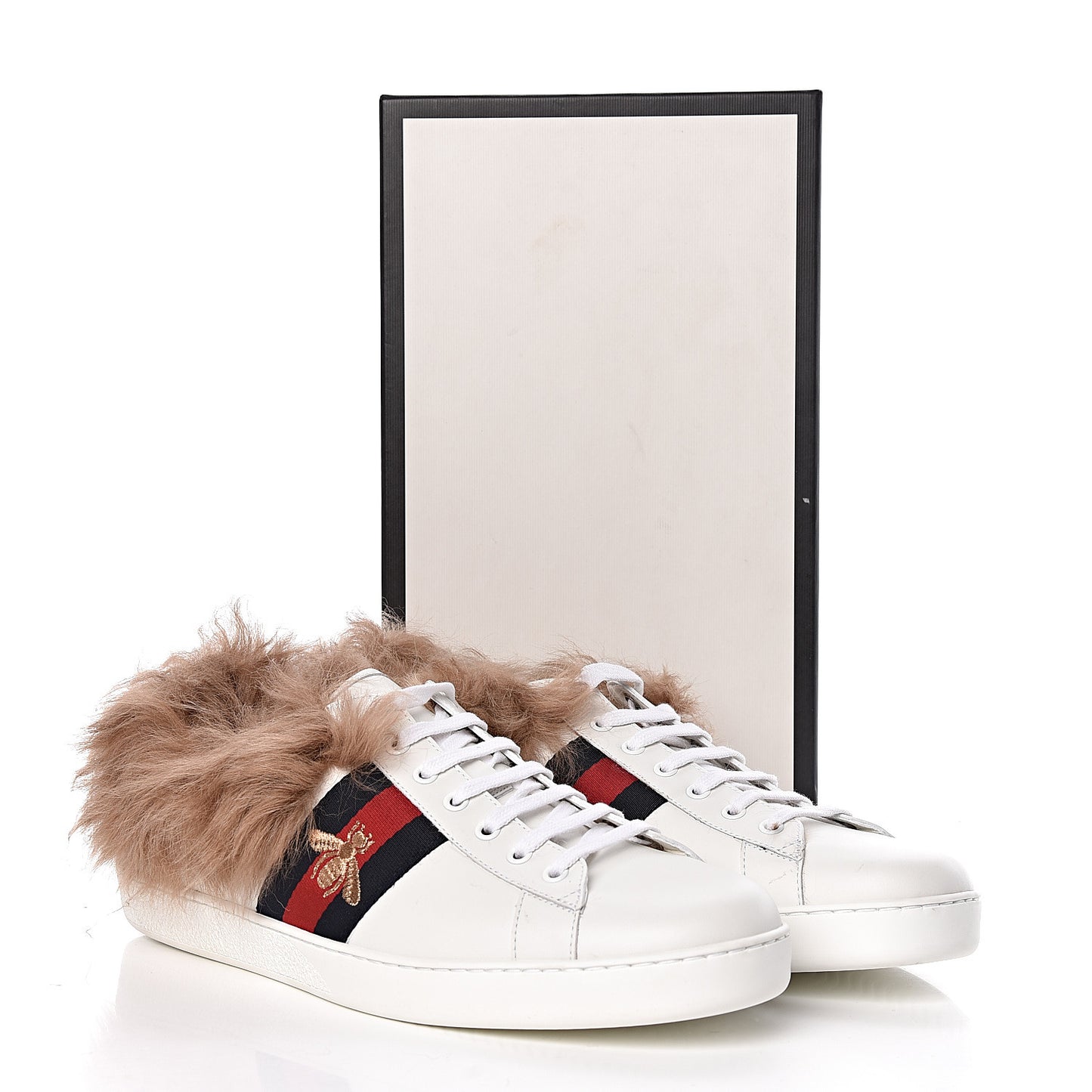 Calfskin Wool Web Bee Embroidered Mens Ace Sneakers 12 White