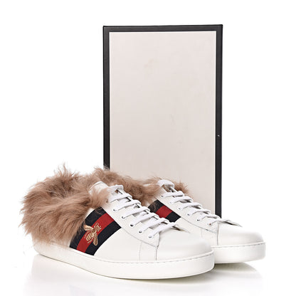 Gucci Calfskin Wool Web Bee Embroidered Mens Ace Sneakers 12 White 8 of 8