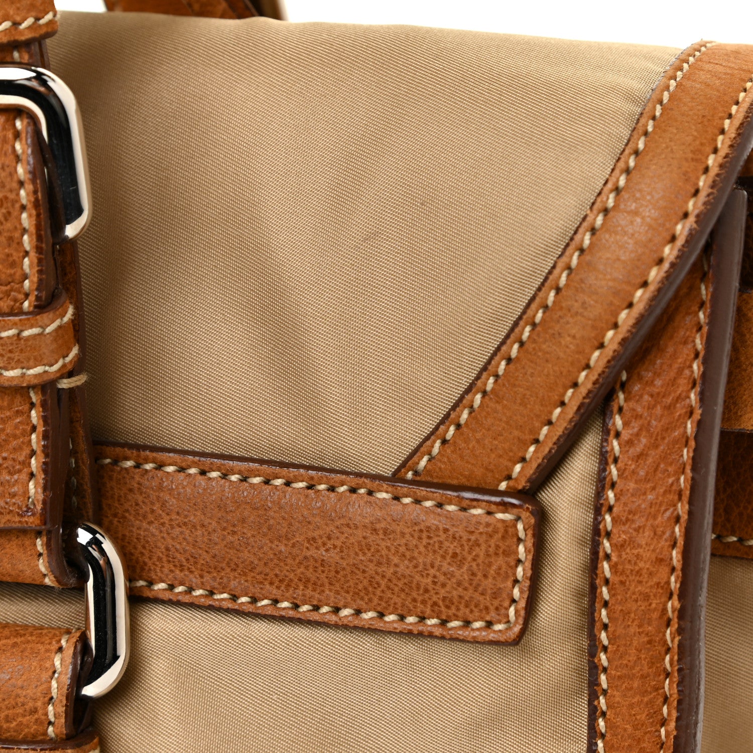 Prada Tessuto Nylon Vitello Foldover Pushlock Satchel Beige 20 of 28