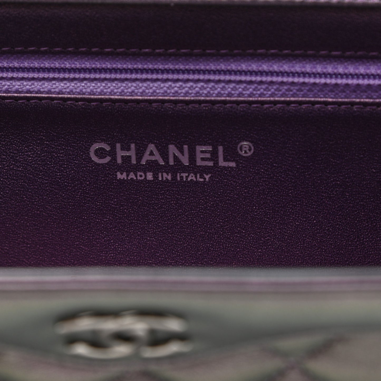 Iridescent Calfskin Quilted Clutch Purple