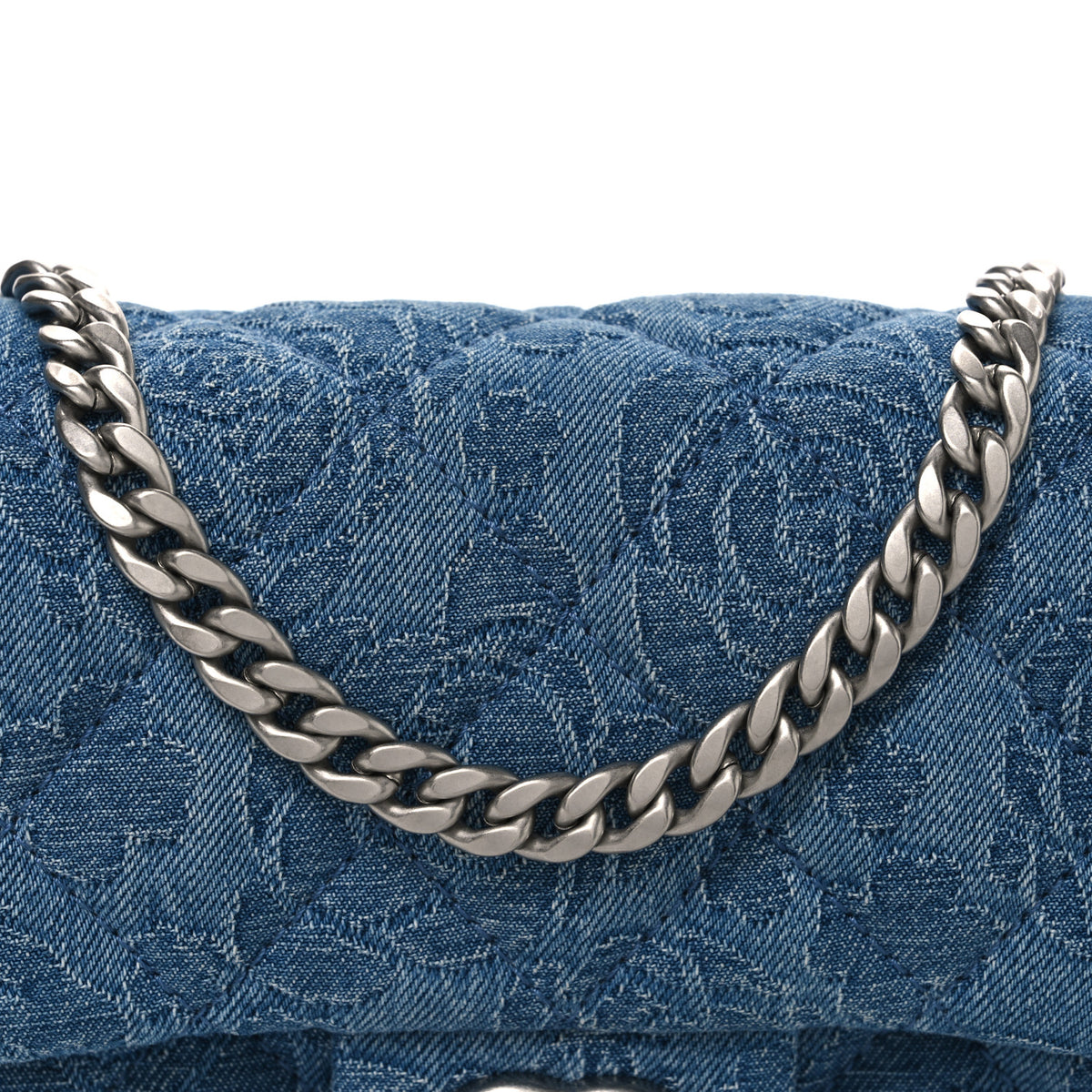 Denim Quilted Camellia Sweetheart Mini Flap Blue