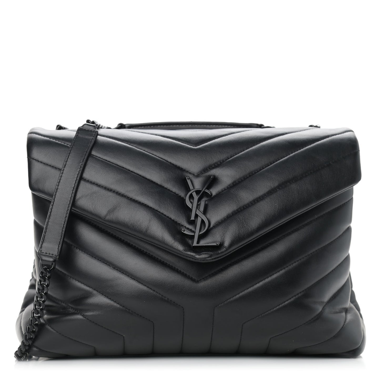 Calfskin Y Quilted Monogram Medium Loulou Chain Satchel Black