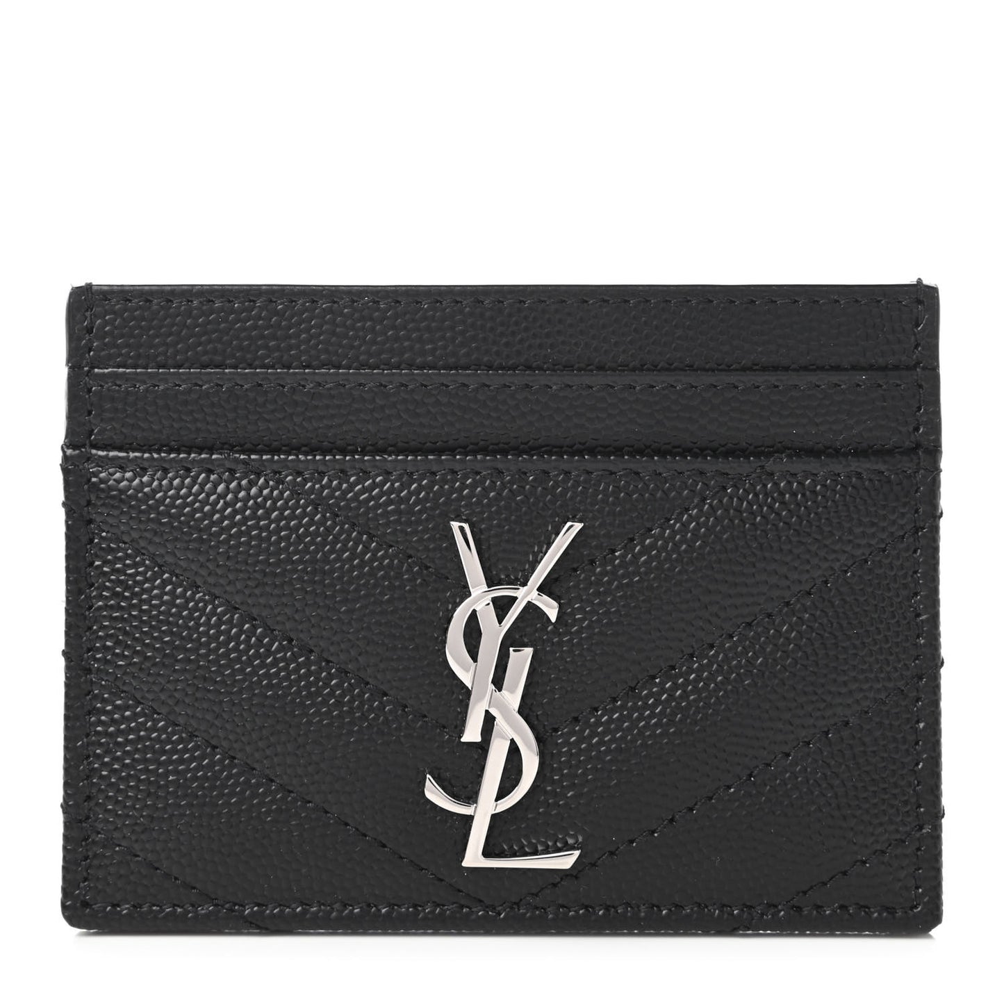 Grain De Poudre Matelasse Chevron Monogram Credit Card Case Black
