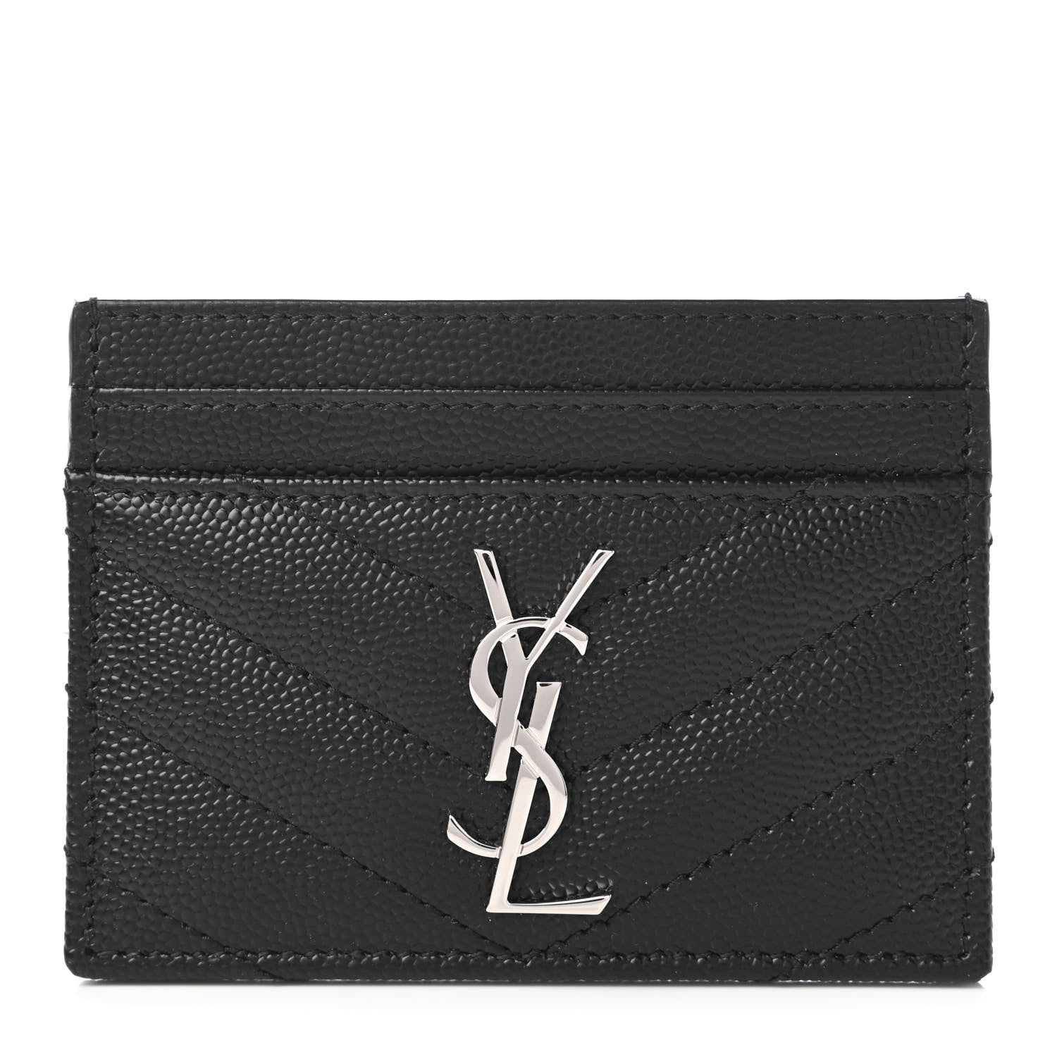 Saint Laurent Grain De Poudre Matelasse Chevron Monogram Credit Card Case Black 1 of 9