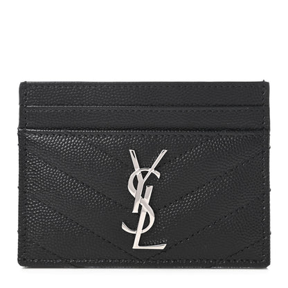 Saint Laurent Grain De Poudre Matelasse Chevron Monogram Credit Card Case Black 1 of 9