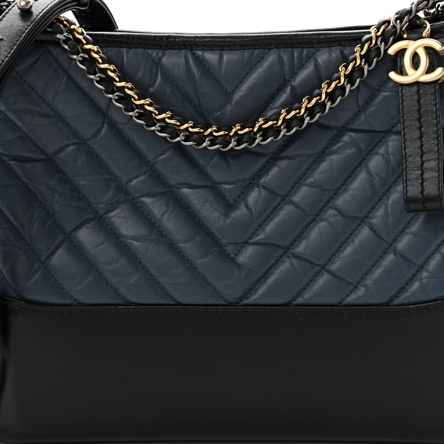 Chanel Aged Calfskin Chevron Quilted Medium Gabrielle Hobo Navy Black 8 of 10
