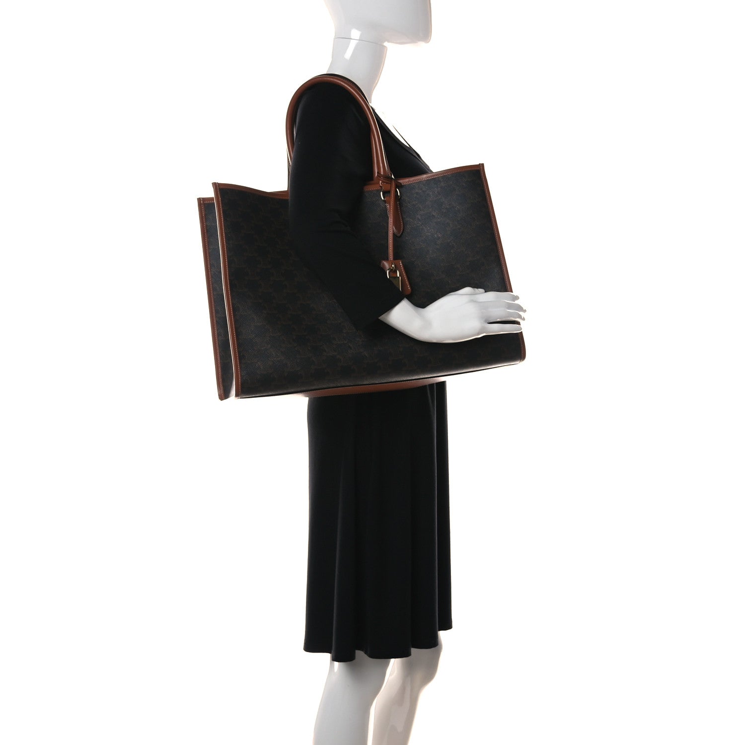 Celine Triomphe Canvas Calfskin Horizontal Cabas Tan 2 of 13