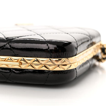 Chanel Glazed Goatskin Quilted Box With Chain Black 10 of 11