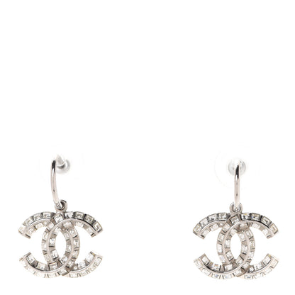 Chanel Baguette Crystal CC Dangle Earrings Silver 1 of 5