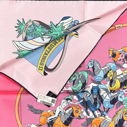Hermes Silk Les Mustangs Double Face Scarf 90 Rose Vif Bleu Multicolor 4 of 6