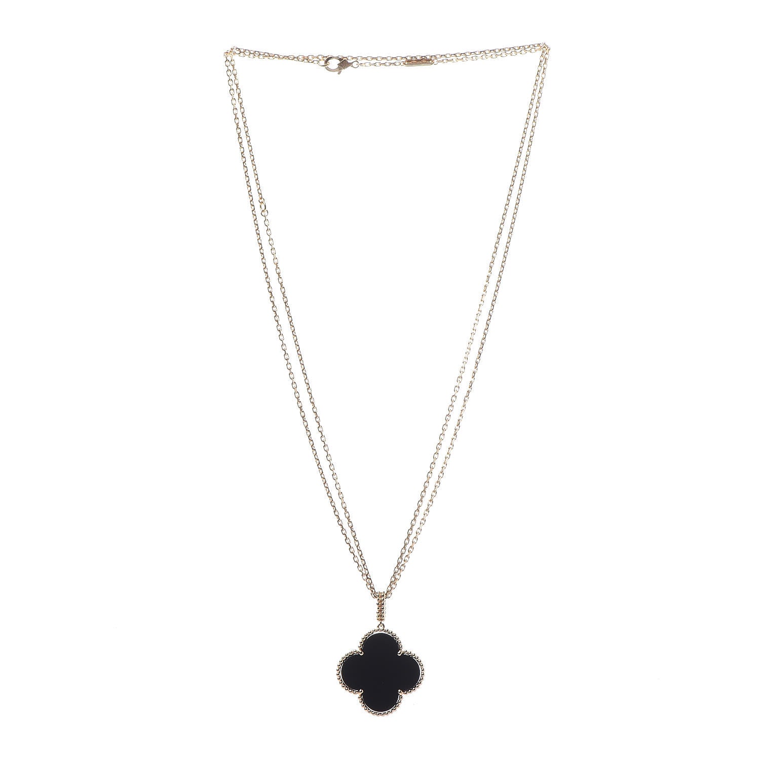 Van Cleef & Arpels 18K Yellow Gold Black Onyx Magic Alhambra Pendant Necklace 3 of 6
