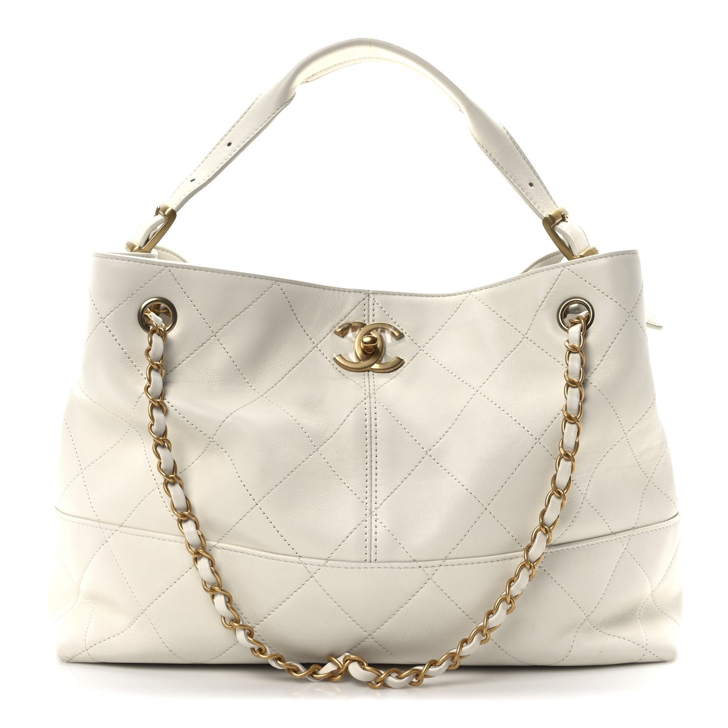 Calfskin Quilted Small Coco Base Shopping Bag White