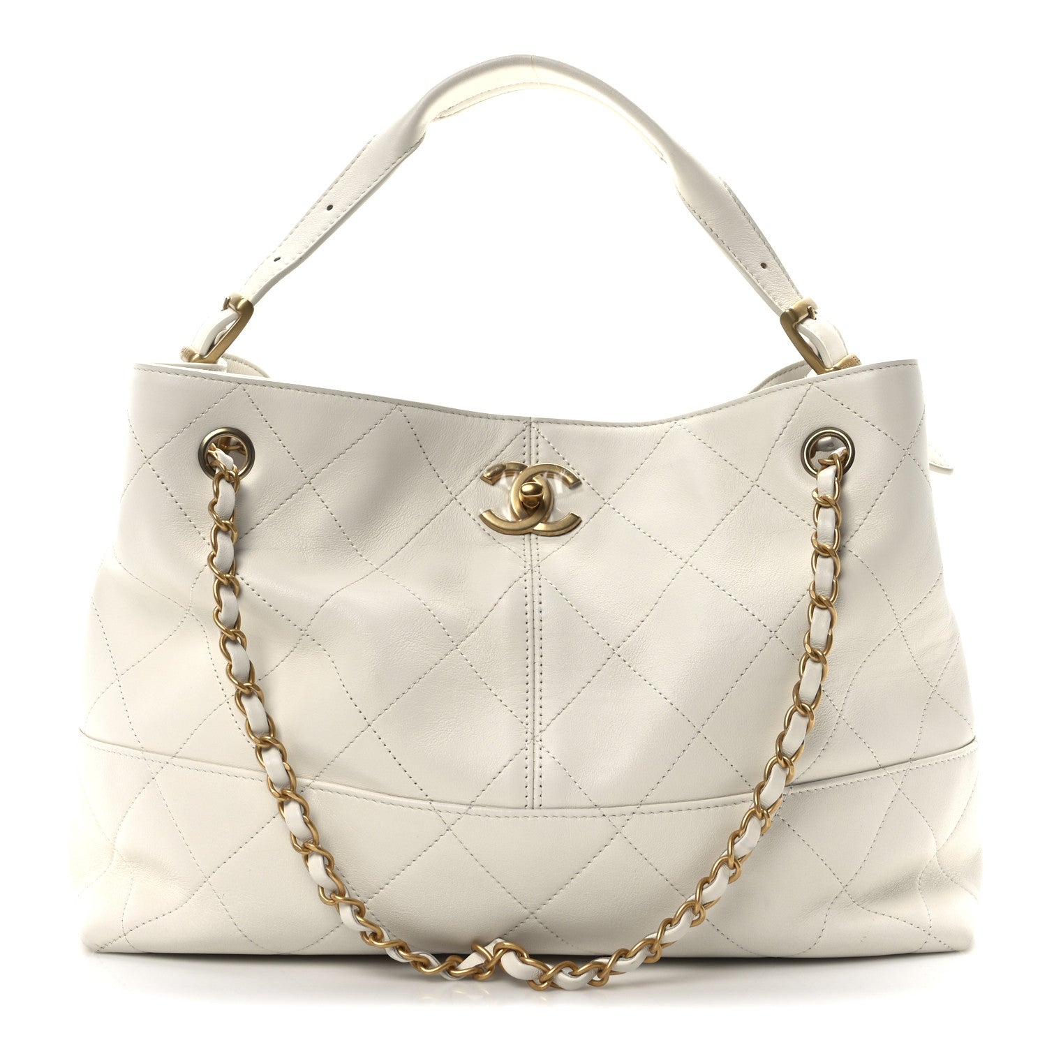 Chanel Calfskin Quilted Small Coco Base Shopping Bag White 1 of 10