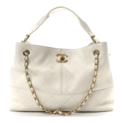 Chanel Calfskin Quilted Small Coco Base Shopping Bag White 1 of 10