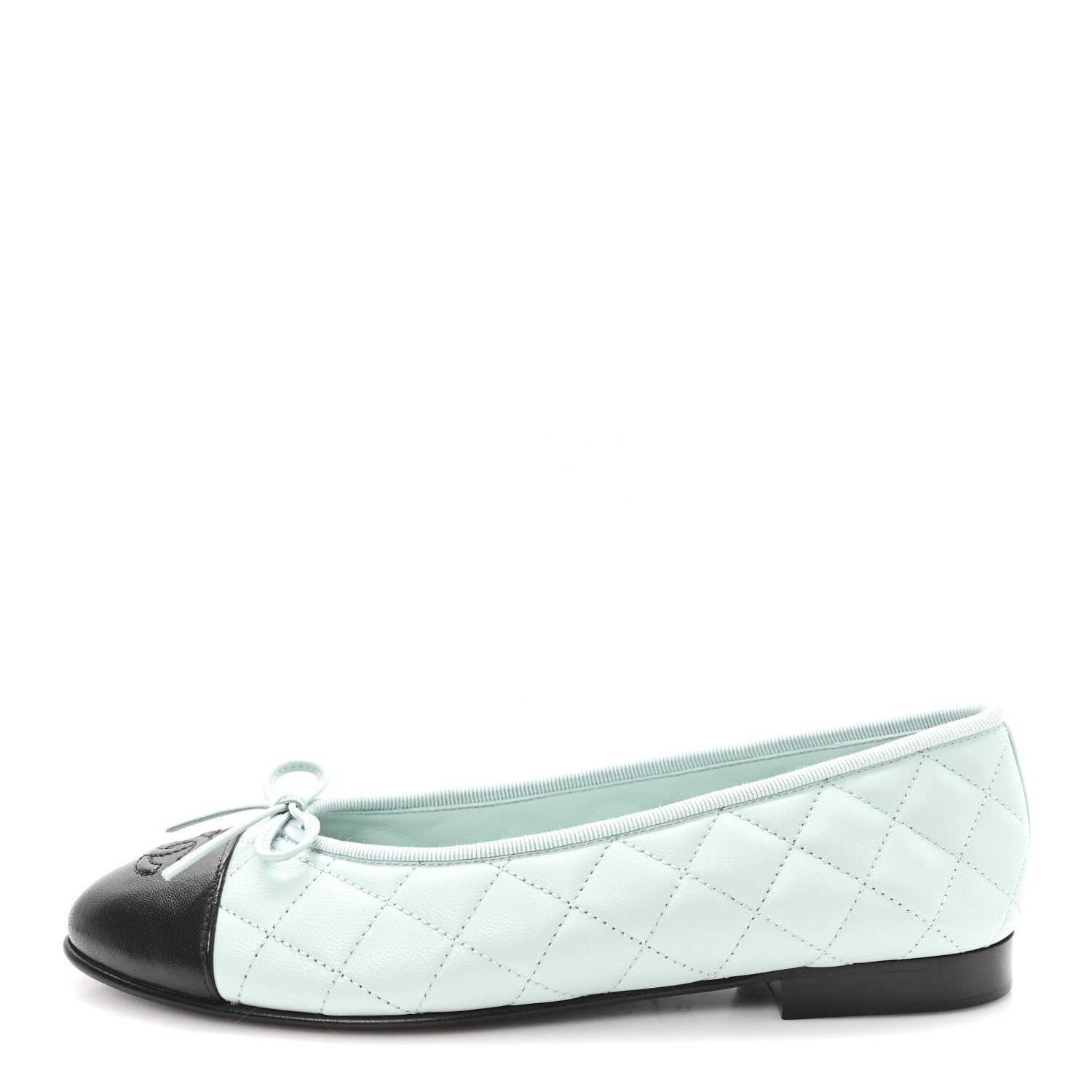 Chanel Lambskin Quilted CC Cap Toe Ballerina Flats 37.5 Light Blue Black 1 of 10
