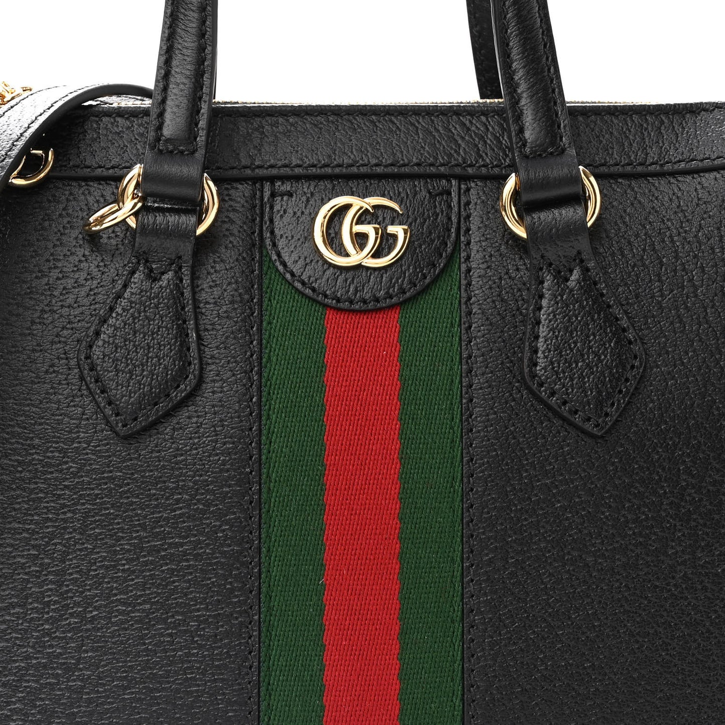 Textured Calfskin Web Small Ophidia Tote Bag Black
