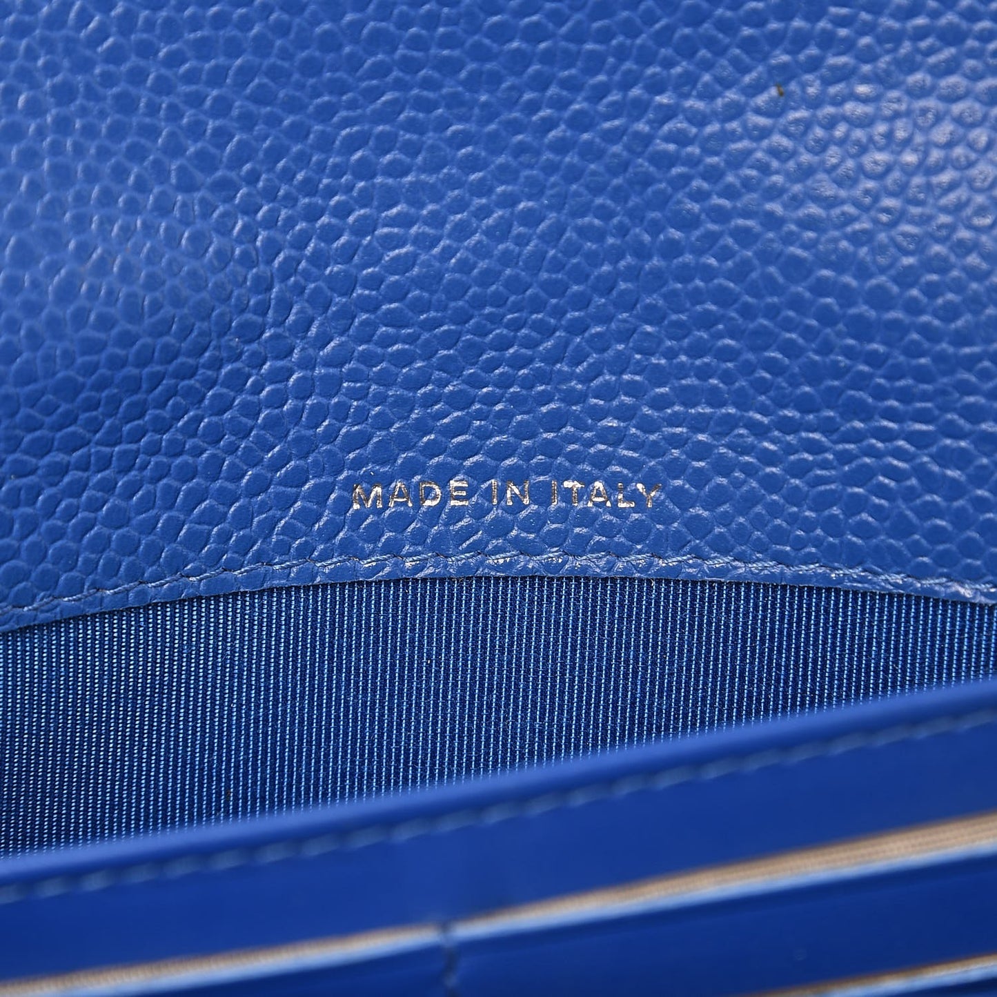 Caviar Quilted Large Gusset Flap Wallet Blue