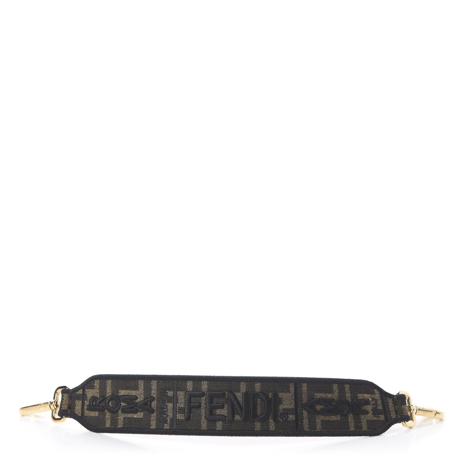 Fendi Fabric Jacquard FF 1974 Logo Threaded Edge Mini Strap You Tobacco Moro Black 1 of 2