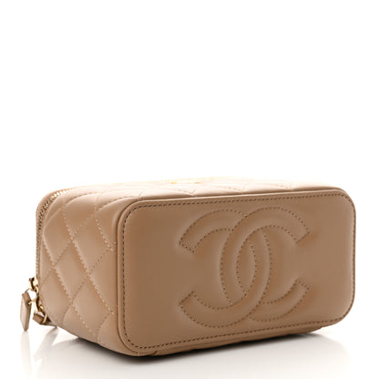 Chanel Lambskin Quilted Pearl Crush Small Vanity Case With Chain Dark Beige 4 of 11