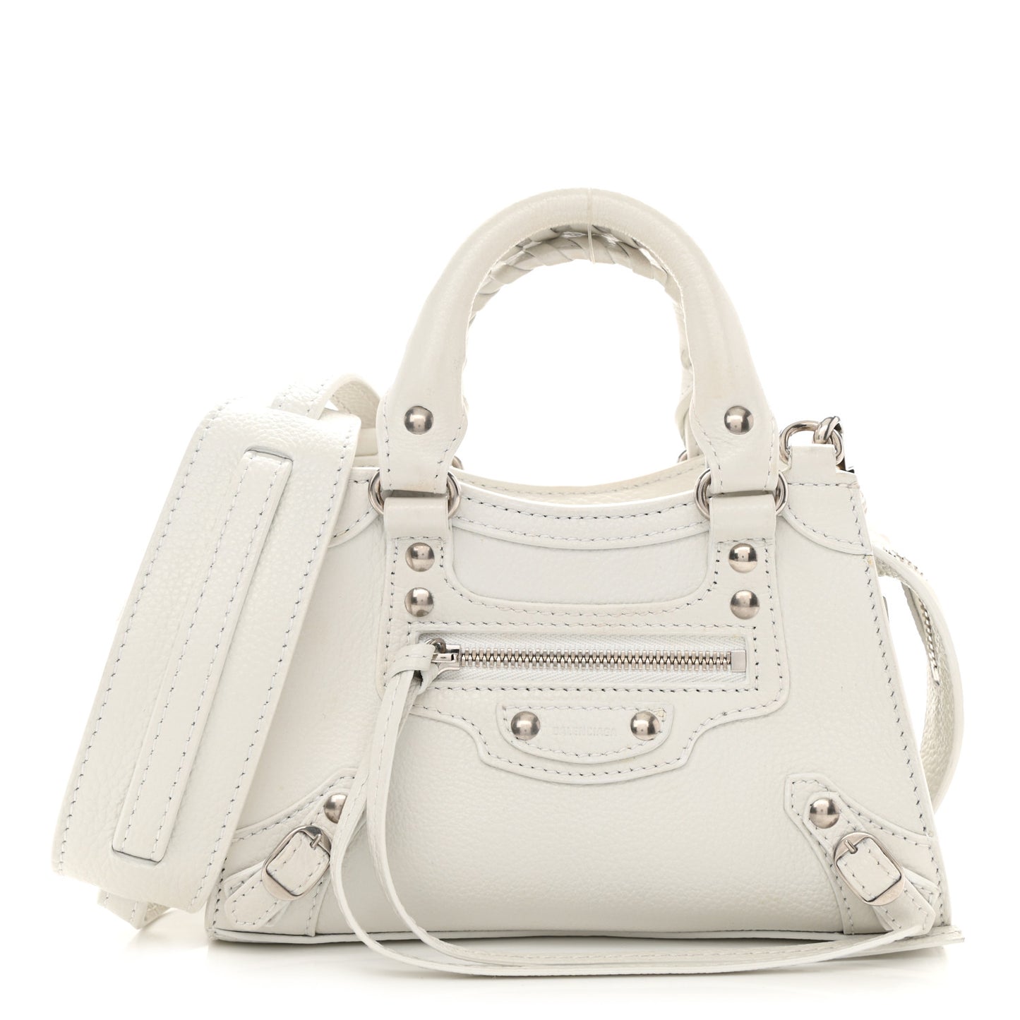 Grained Calfskin Neo Classic Silver Hardware Nano City Crossbody White