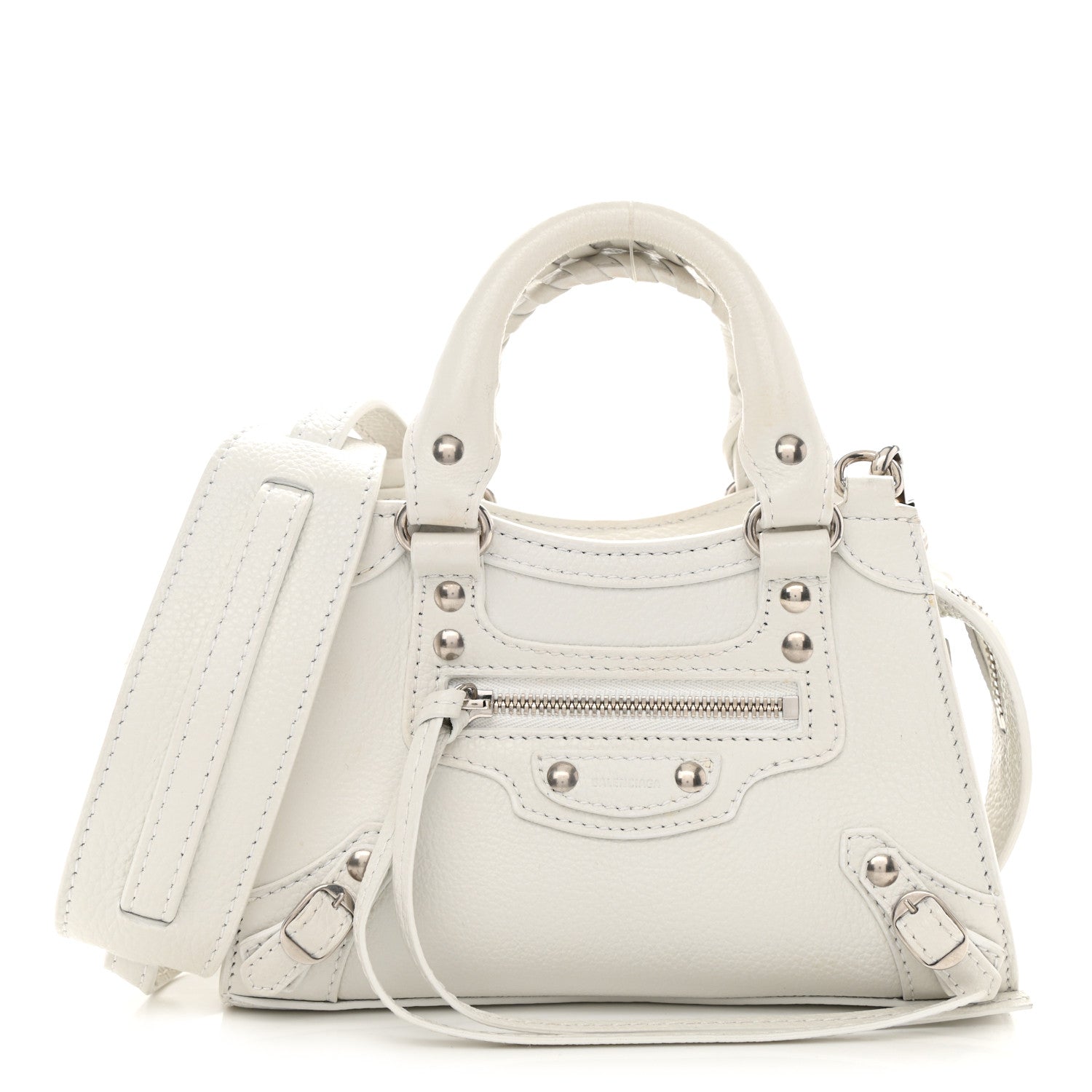 Balenciaga Grained Calfskin Neo Classic Silver Hardware Nano City Crossbody White 1 of 9