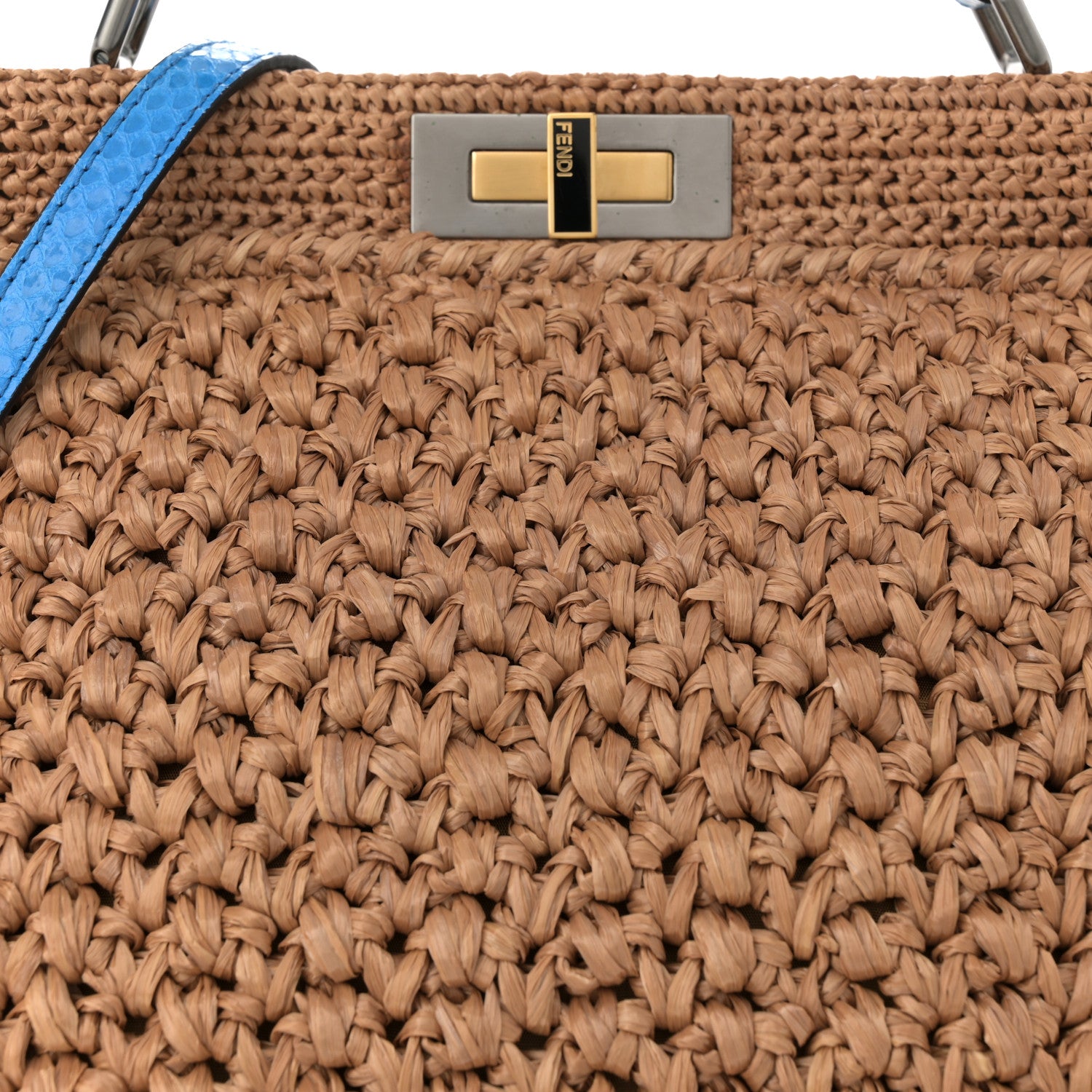 Fendi Raffia Snakeskin Large Peekaboo X-Tote Miele Bluette 9 of 13