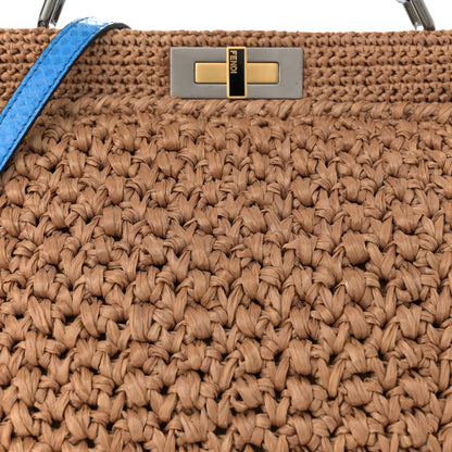 Fendi Raffia Snakeskin Large Peekaboo X-Tote Miele Bluette 9 of 13
