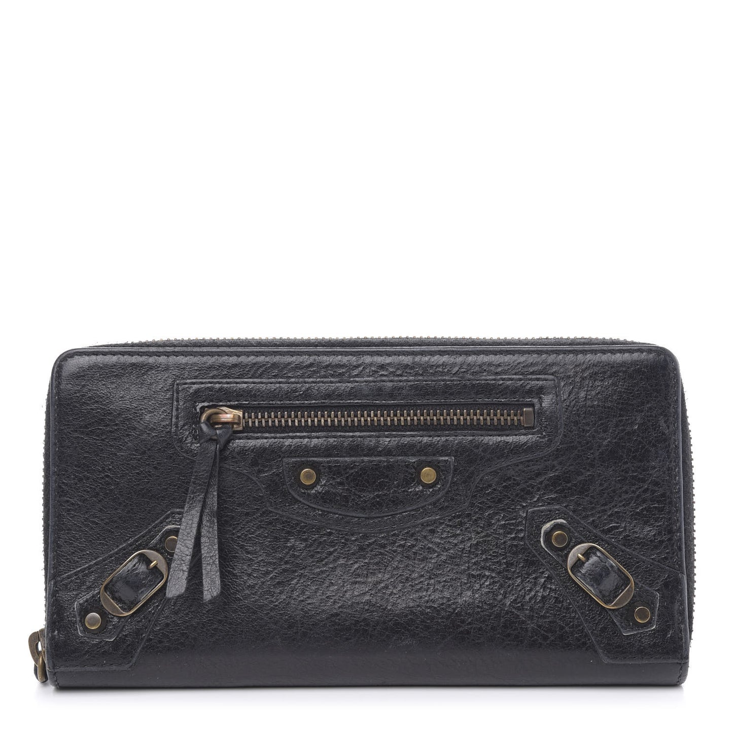 Agneau Classic Silver Hardware Continental Zip Around Wallet Black