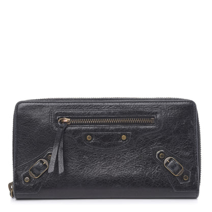 Balenciaga Agneau Classic Silver Hardware Continental Zip Around Wallet Black 1 of 8