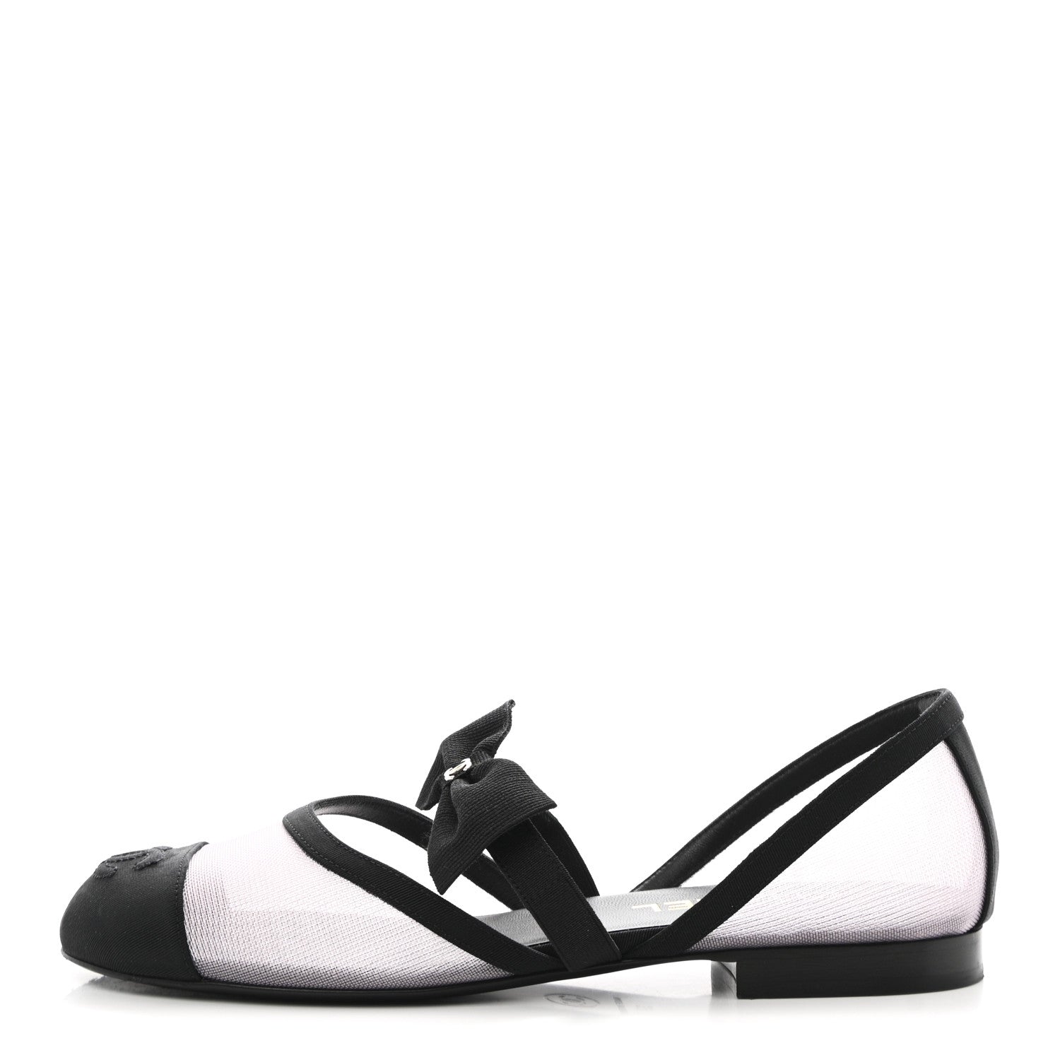 Chanel Mesh Grosgrain Mary Janes Flats 37 Light Pink Black 1 of 10