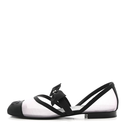 Chanel Mesh Grosgrain Mary Janes Flats 37 Light Pink Black 1 of 10