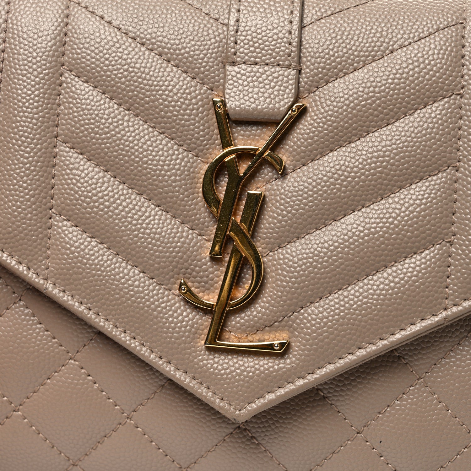 Saint Laurent Grain De Poudre Mixed Matelasse Triquilt Monogram Chain Wallet Dark Beige 14 of 14