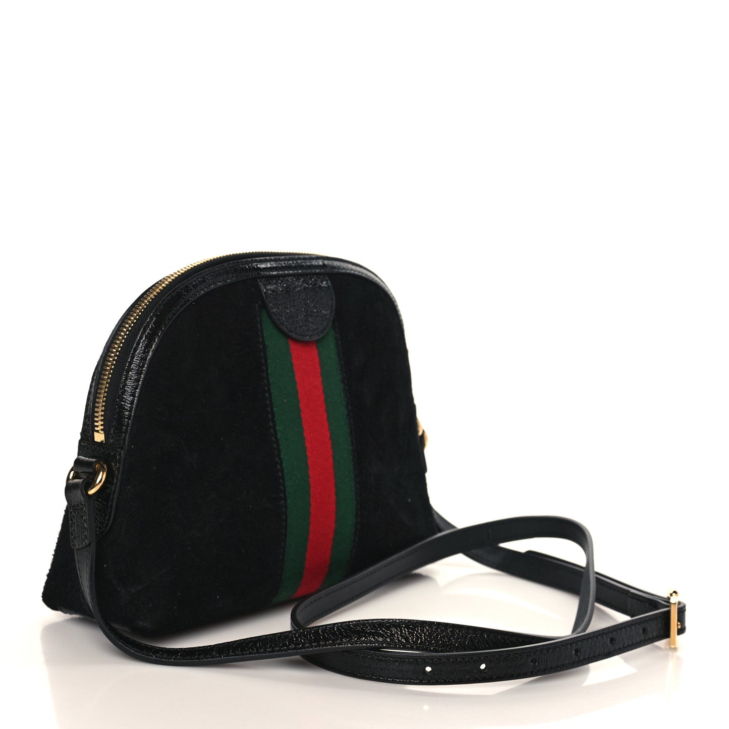 Suede Patent Web GG Small Ophidia Dome Shoulder Bag Black