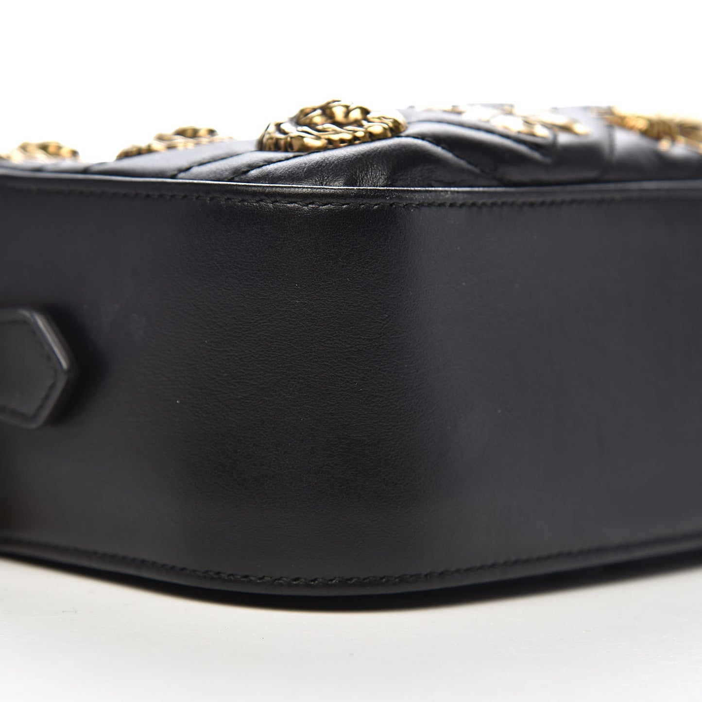 Calfskin Matelasse Animal Studs Small GG Marmont Chain Shoulder Bag Black