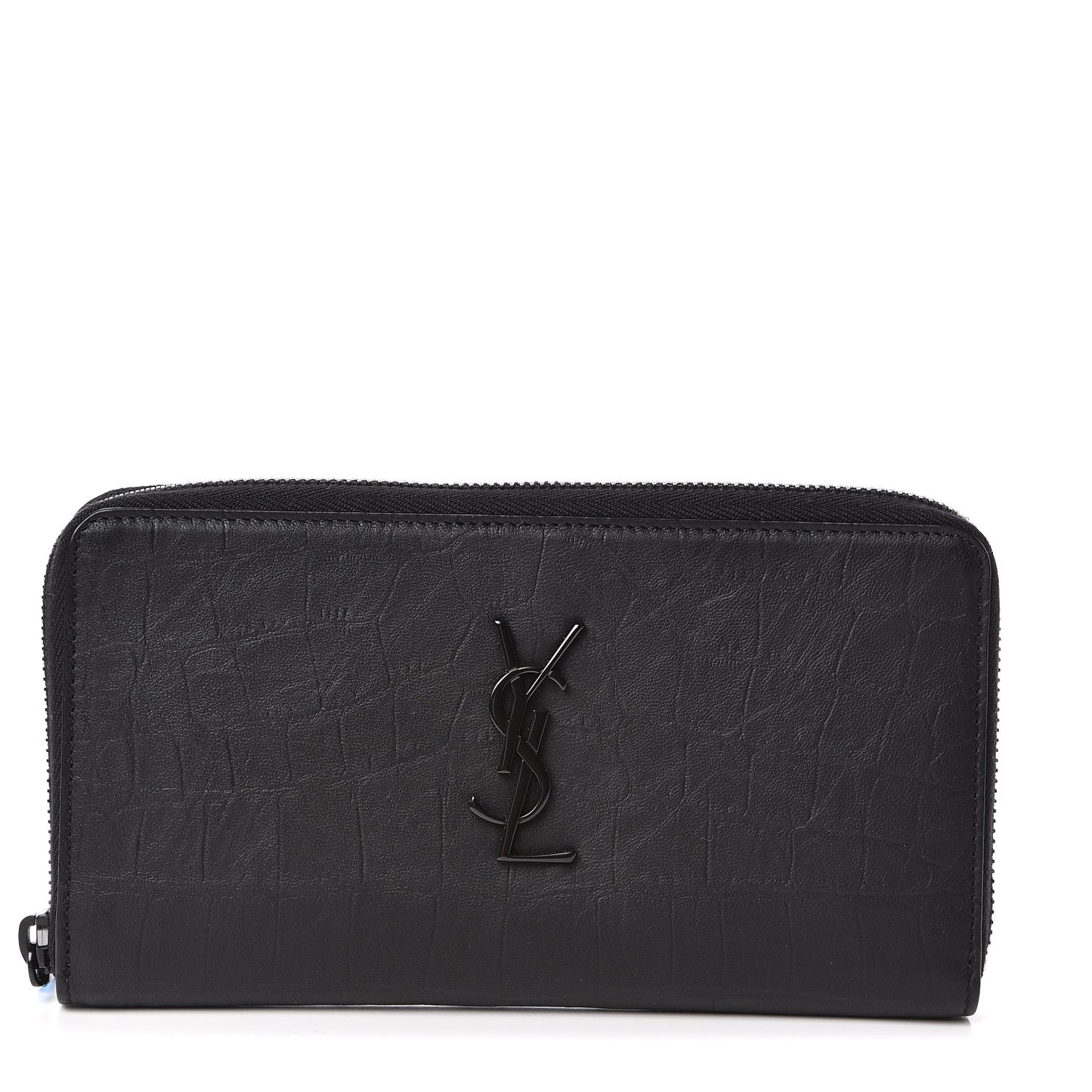 Crocodile Embossed Sheepskin Mens Zip Around Continental Wallet Black