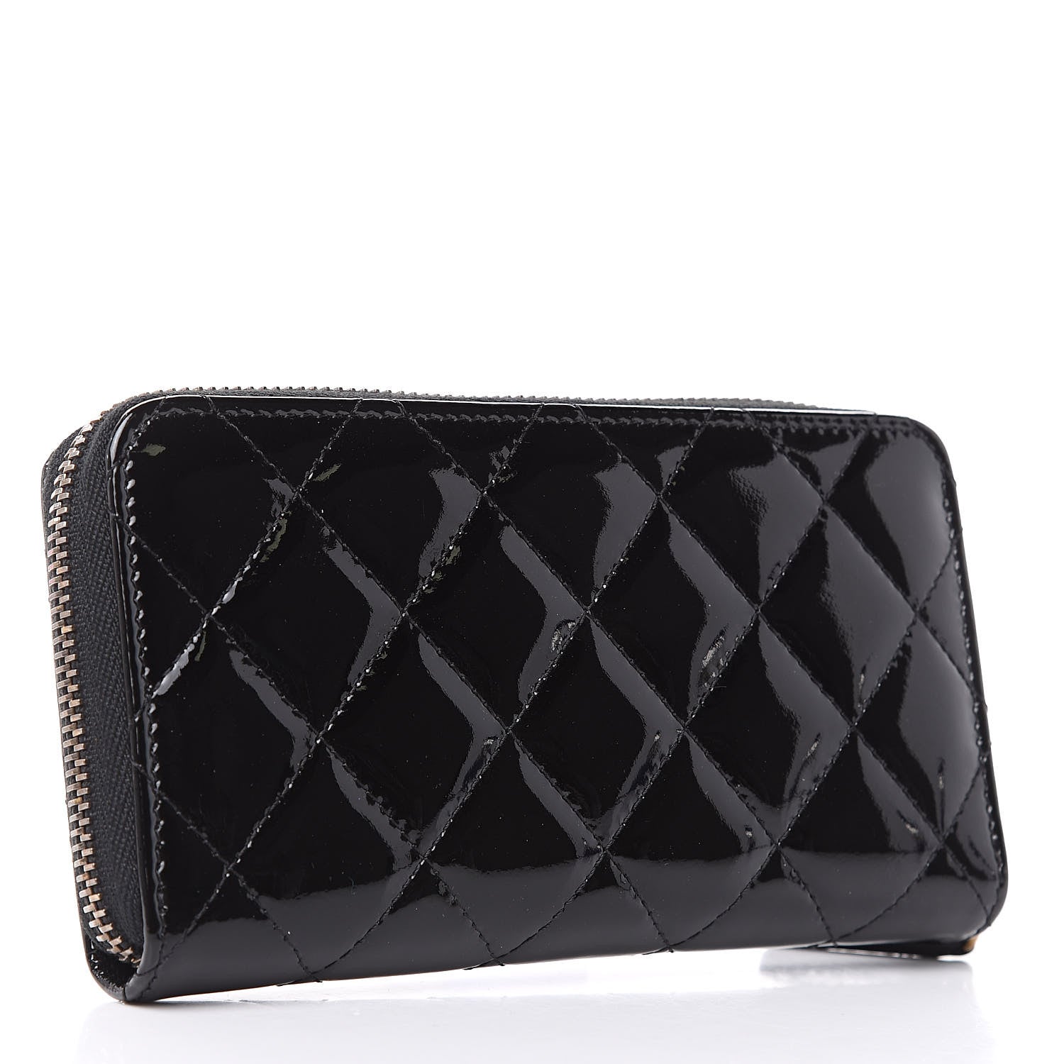Chanel Patent Quilted Small Zip Around Wallet Black 3 of 8