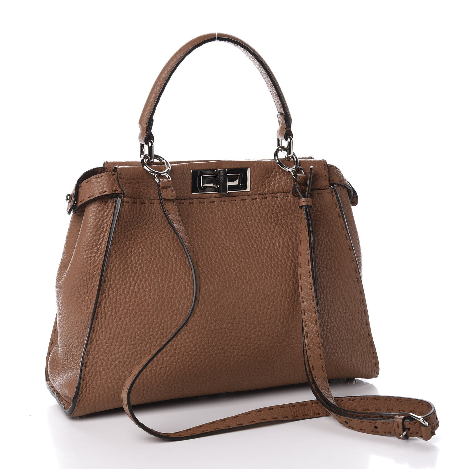 Fendi Cuoio Romano Selleria Bi-Color Medium Peekaboo Iconic Satchel Mou Deserto 2 of 11