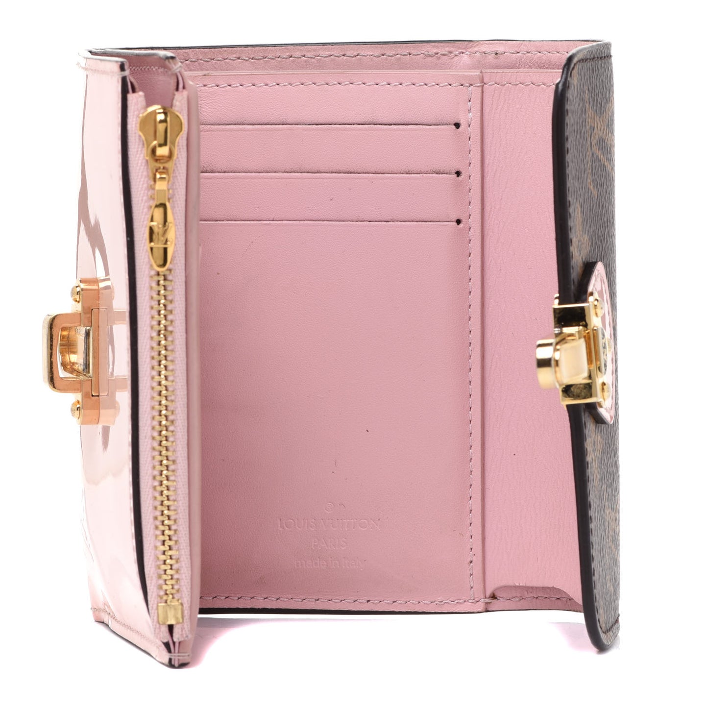 Patent Calfskin Monogram Cherrywood Compact Wallet Rose Ballerine
