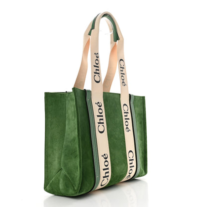 Chloe Suede Calfskin Medium Woody Tote Bright Green 2 of 9