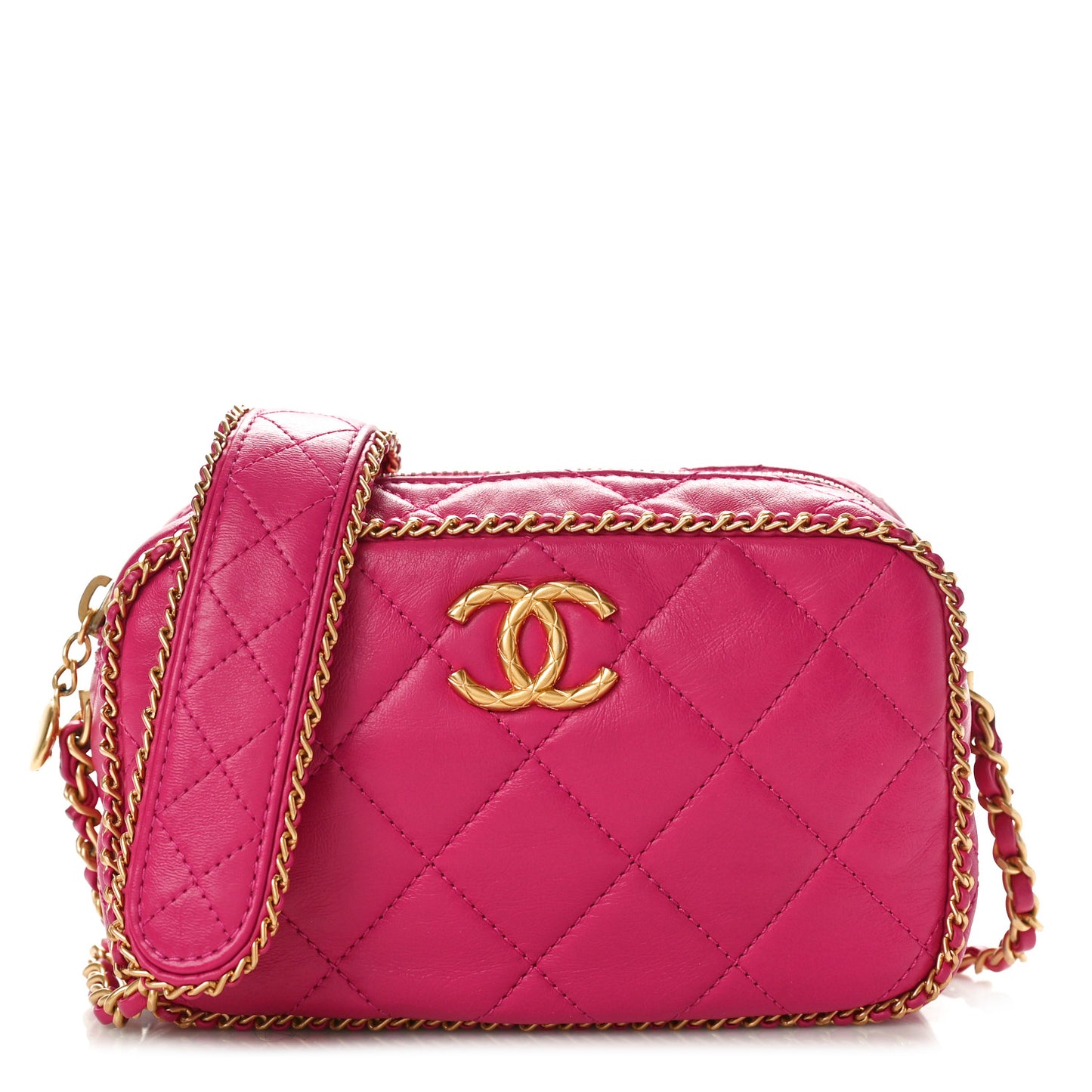 Lambskin Quilted Chain CC Mini Camera Case Fuchsia