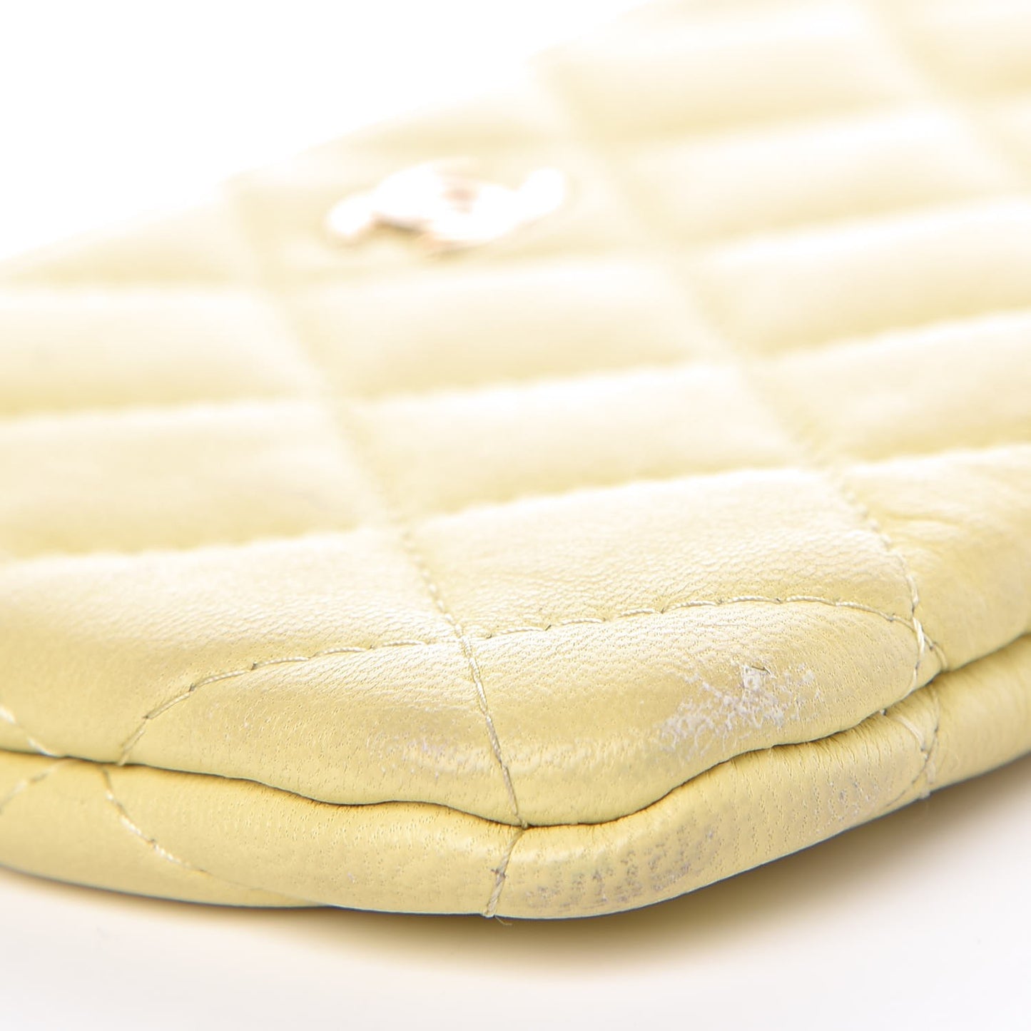 Lambskin Quilted Small Cosmetic Case Yellow