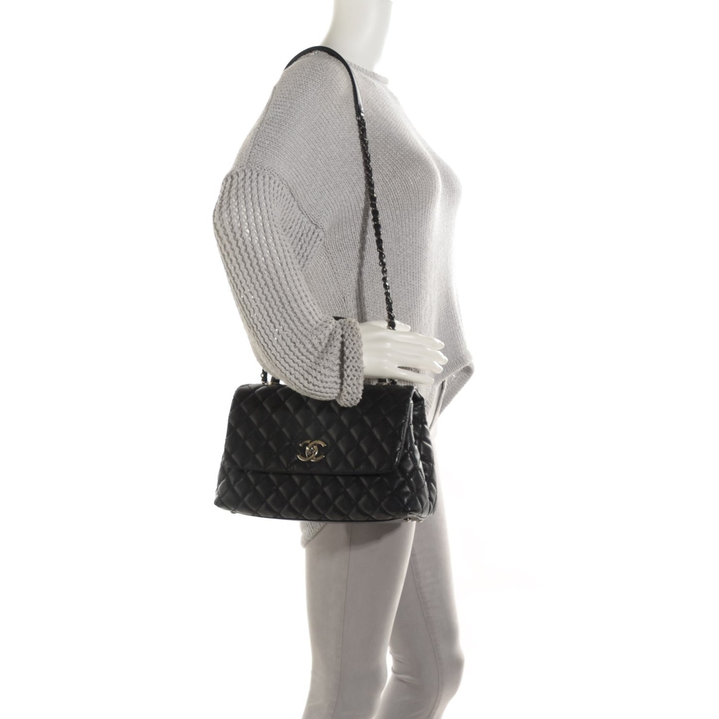 Caviar Quilted Small Coco Handle Flap Black