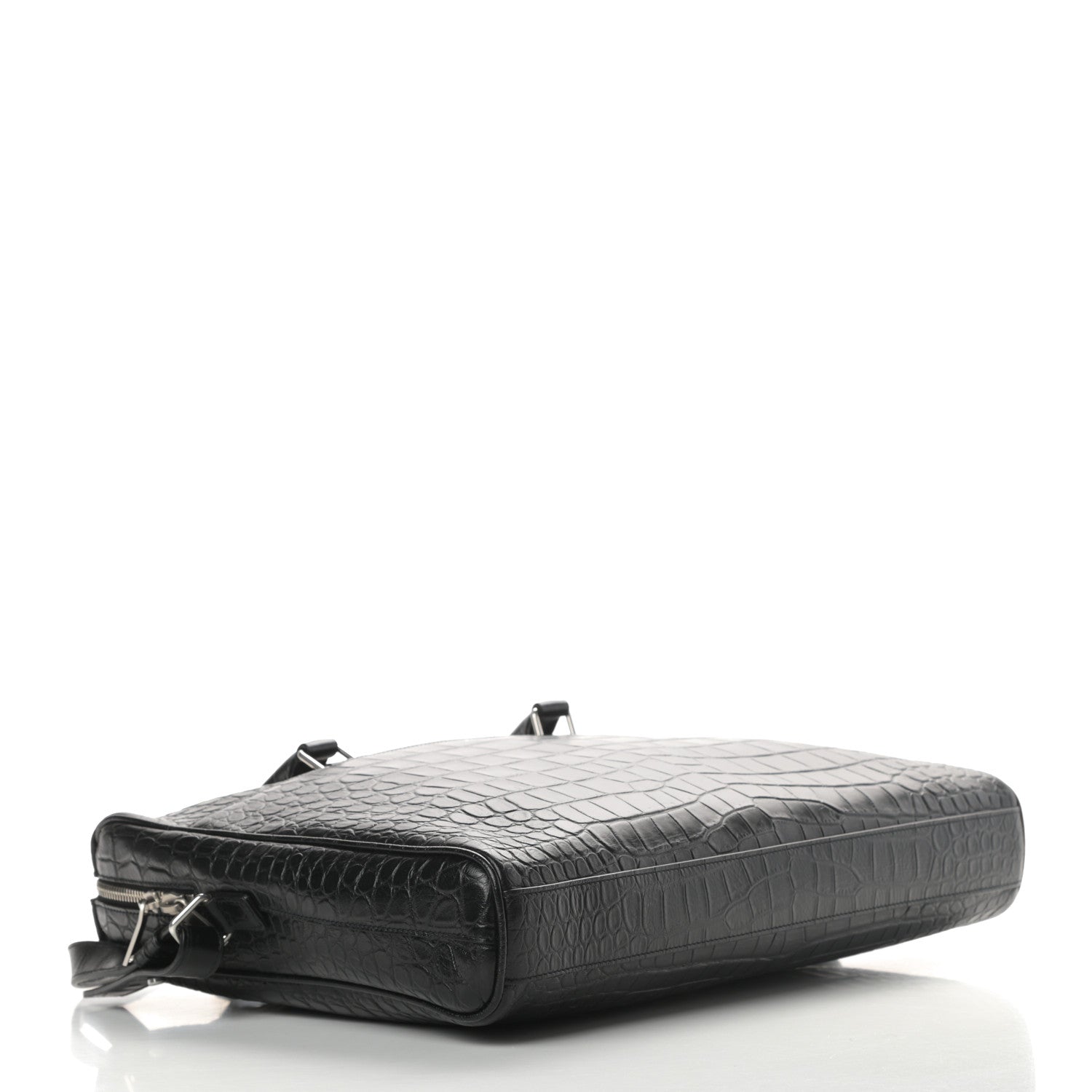 Saint Laurent Calfskin Crocodile Embossed Duffle Briefcase Black 4 of 10