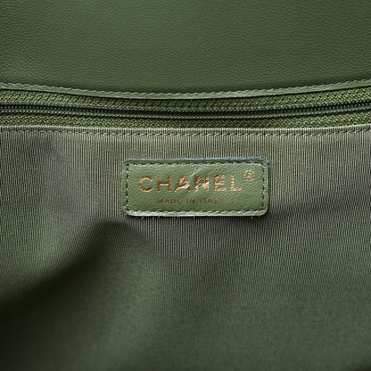 Chanel Lambskin Chevron Quilted Large Shopping Tote Green 5 of 11