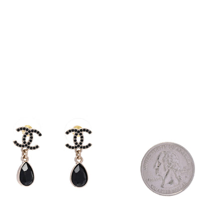 Chanel Crystal CC Teardrop Earrings Gold Black 2 of 5