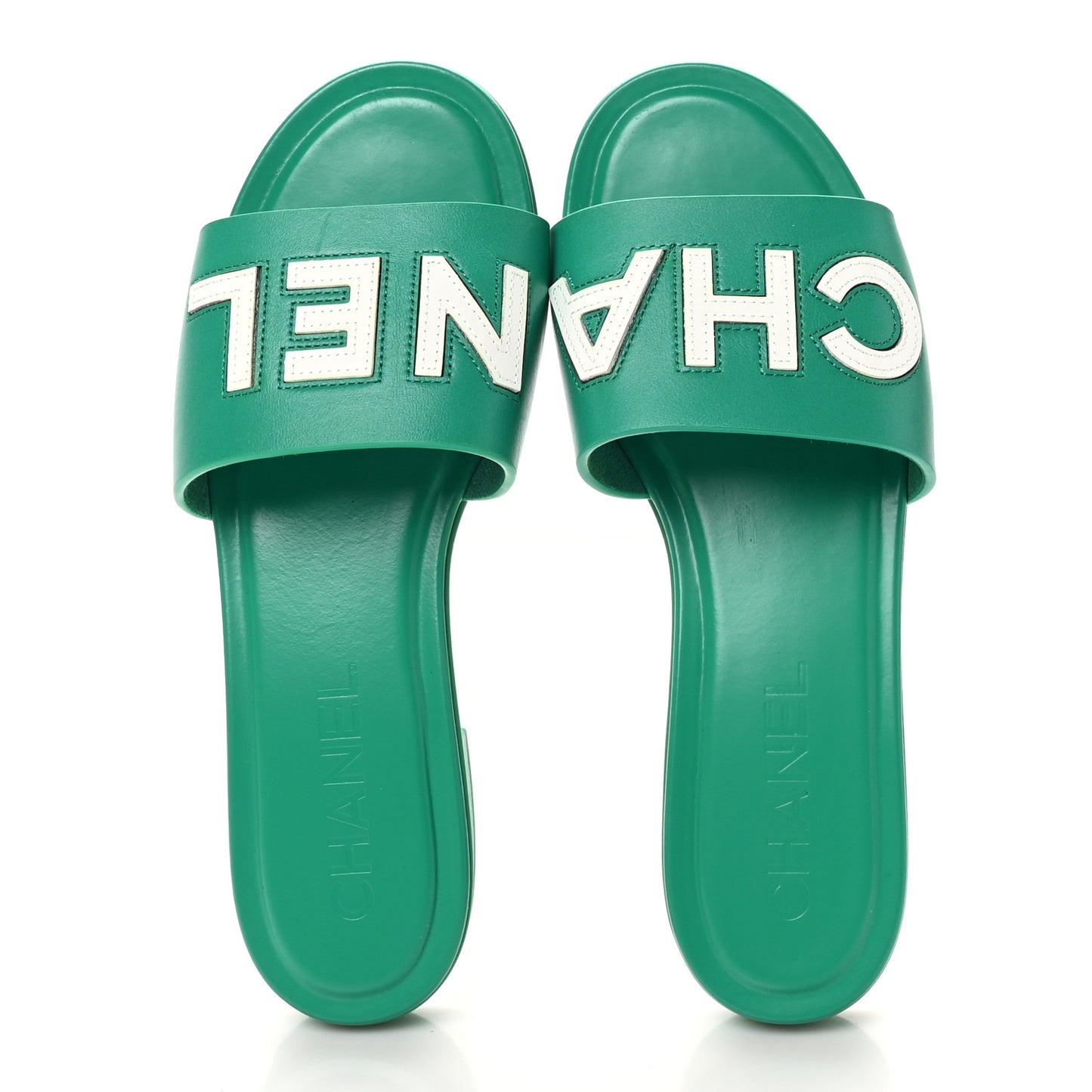 Calfskin Patent Calfskin Logo Mules 38.5 Green White